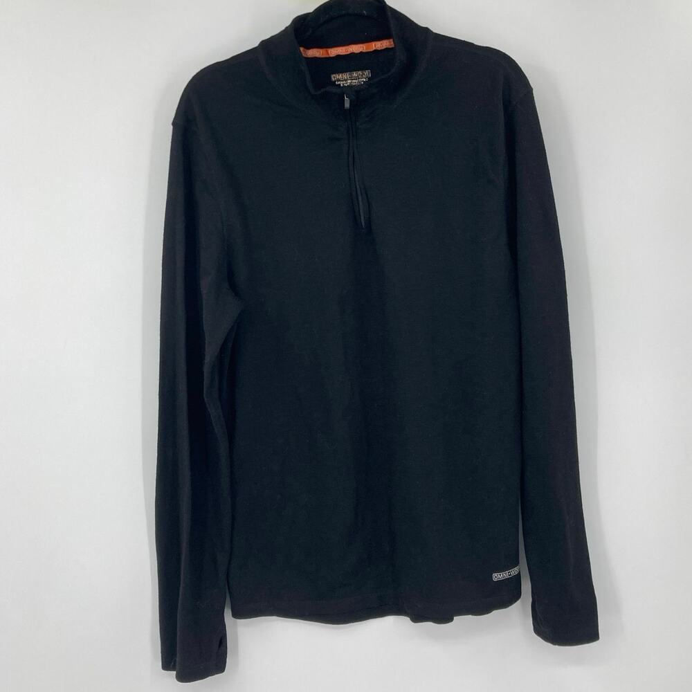 Omni Wool Wool Blend 1/4 Zip Pullover Base Layer Thumb Holes Black Men's XL
